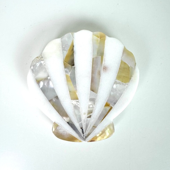 NEW Anthropologie Marina Shell Coasters Set of 2 Marble Mother of Pearl - Picture 4 of 7